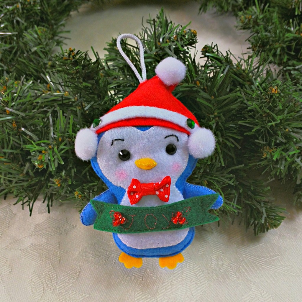 blue white penguin christmas tree decoration