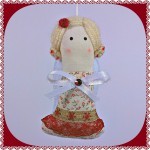 Burgundy christmas angel handmade ornament with border