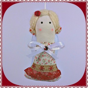 Burgundy christmas angel handmade ornament with border