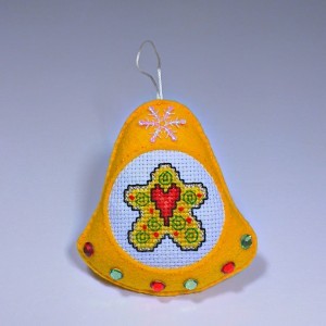 heart on cookie christmas tree bell ornament yellow