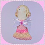 Pink christmas angel handmade ornament with border