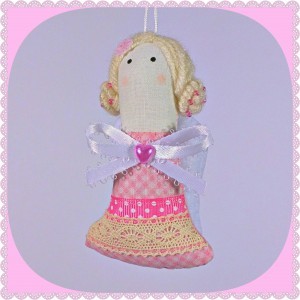 Pink christmas angel handmade ornament with border