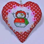 Red christmas tree snowman heart ornament