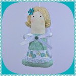 Turquoise christmas angel handmade ornament with border