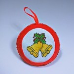 two yellow bells christmas tree round red ornament