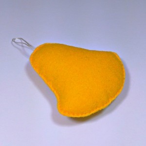 three yellow christmas tree bell ornament back