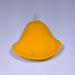 three yellow christmas tree bell ornament back